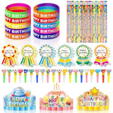 150 Pcs Happy Birthday Kits For Kids Classroom, Include Crowns, Silicone Stretches, Toy Whistles, Badge Stickers, Students Kindergarten Birthday Party Hats For School Teacher Classroom Party Supplies