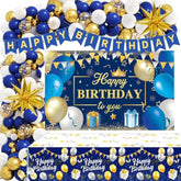 149PCS Blue & Silver Birthday Decor Kit – Includes Backdrop, Balloon Arch, Tablecloth and Banner