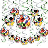 28pcs Soccer Hanging Swirls for Party Decorations, 12Pcs Soccer Flag Hanging Swirls and 16pcs Hanging Swirls for Soccer Birthday Party Home Sports Club Bar Decorations