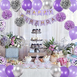 Birthday Decorations For Girls Purple And Silver Lavender Party Decor Kit For Her Women Including Happy Birthday Banner Pompom Flower Foil Balloons Confetti Latex Balloon Ribbons