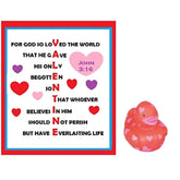 John 3:16 Valentine Cards With Mini Heart Ducks – 24 Christian Classroom Sets