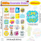 800Pcs Inspirational Quote Stickers For Envelope Seal, Thank You Card Christmas Card, Gift Box, 40Sheets Motivational Stickers For Encouraging Kids, Teens, Friends, Teachers, Affirmation Sticker