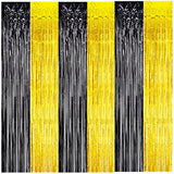 3-Pack Black Gold Fringe Backdrop Curtains for Party and Photo Booth Decor