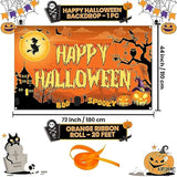 Spooky Happy Halloween Banner XL 72x44 Inch Orange Photo Backdrop for Party Decorations