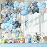 144Pcs Winter Wonderland Balloon Garland Arch Kit, Blue White Metallic Silver Latex Balloons With Snowflake Foil Balloons For Christmas Holiday Snow Princess Baby Shower Birthday Decorations