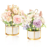 Set Of 2 Led Artificial Flowers Potted Fake Pink And Purple Flowers Hanging Potted Plants For Home Living Room Office Party Decor Decoration