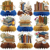 Book Themed Party Decorations - 9Pcs Vintage Book Club Honeycomb Centerpieces Birthday Table Decoration Reading Library Bookworm Decor Supplies For Baby Shower