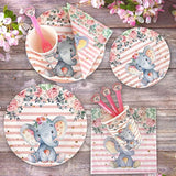 Elephant Baby Shower Decorations For Girl, Elephant Theme Tablecloths, Balloons, Backdrop, Banner, Plates, Napkins, Paper Cups, Forks For Birthday Party Decorations| Pink Grey White
