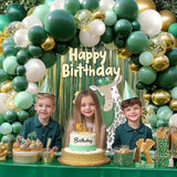 Emerald Green Gold Balloon Garland Kit, Double Stuffed Dusty Dark Forest Green Pearl White Gold Metallic Chrome Balloons Arch Kit For Birthday Wedding Party Decoration...