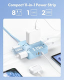 5 FT Blue Extension Cord Power Strip with 8 Outlets and 3 USB Ports for Home Office