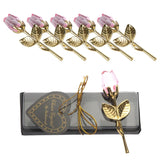 5Pcs Mini Glass Rose Flower With Box, Romantic Crystal Rose Gift For Wedding Souvenirs Anniversary Birthday New Year Mother'S Day, Ideas For Mom Wife Sister Girlfriends(Gold-Pink)