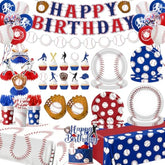 Baseball Birthday Decorations-210Pcs Baseball Themed Plates And Napkins Gameday Sport Themed Tableware And Balloons Party Supplies