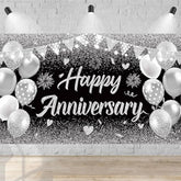 Black Silver Happy Wedding Anniversary Banner For 5 10 15 20 25 30 40 50 For Couple, Happy Anniversary Decorations, Surprise For Parents Cheers To Wedding Supplies 71X43In