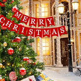 Merry Christmas Canvas Banners, Red Christmas Bunting Garland, Hanging Xmas Decorations For Fireplace Wall (13Ft In Total)