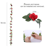4 Pack(28.8 Ft) Artificial Flower Garland Silk Rose Flower Vines Fake Flower Garland For Backdrop Hanging Garlands Flowers Artificial For Decoration Wedding Arch Room(Red)