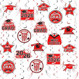 31 Pieces Graduation Decorations Class Of 2026, Graduation Hanging Swirl Congrats Grad And Graduation Party Decorations(Red, Black)