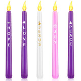 5 Pack Led Advent Candles With Words Hope Peace Love Joy Jesus - Flameless Taper Candles For Christmas Wreath Celebration Decor, Pink, Purple, White