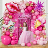 128 Pcs Hot Pink Balloon Arch Kit Gold Star Confetti Party Decorations
