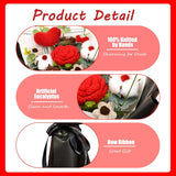 Crochet Flower Rose & Heart Bouquet Handmade Artificial Flower Knitted Bouquet For Valentine'S Day Wedding Graduation Anniversary (Black)