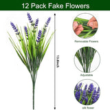 Artificial Plants Outdoor, 12 Pcs Fake Monkey Grass With Flowers For Pot, Uv Resistant Lavender Artificial Plastic Fake Faux Flowers Shrubs For Garden Porch Window Patio Hanging Planter Home Decor