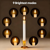 Christmas Window Candles, 6 Pcs Battery Operated Flameless Taper Candles With Remote, Timer, 3D Wick, Holders & Suction Cups For Christmas, Wedding, Halloween Decor