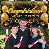 Congratulations Banner - Graduation Decorations for Prom - You Did It - Well Done - We Are So Proud of You - 5x3ft (Black and Gold)