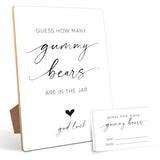 Guess How Many Gummy Bears, Bridal Shower Games, Baby Shower Games, Gender Reveal Decorations, Birthday Party Decorations,1 Wooden Play Sign With Stand And 50 Guess Cards Set