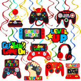 Video Game Birthday Hanging Swirls Red Video Game Party Decorations 20Pcs Game On Ceiling Streamers Gaming Birthday Party Hanging Decorations Or Level Up Birthday Baby Shower Supplies