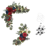 Red Artificial Flower Swag (Set Of 2) For Welcome Sign Wedding Arch Flower Floral Swag Decor Wedding Ceremony Reception Party Table Home Decoration Burgundy And Navy Blue