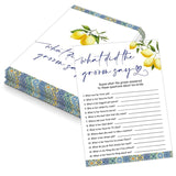Blue Tiles And Lemons What Did The Groom Say Game For 30 Guests With Game Cards, Lemons Bridal Shower Game, Modern Bridal Shower Decorations, Wedding Shower Or Bachelorette Party Supplies - 02