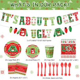 172 Pc Christmas Ugly Sweater Party Set Plates Cups Napkins Cutlery Tablecloth