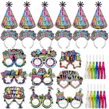 36 Pcs 2026 New Year Party Kit with Glitter Hats, Glasses, Headbands, and Noisemakers