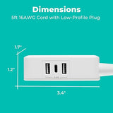 2 Outlet Mini Surge Protector 1 USB C 2 USB A 5FT Braided Cord White
