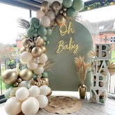 Sage Green Balloon Garland Arch Kit 153Pcs Sand White Chrome Metallic Gold Avocado Olive Boho Pastel Balloons For Baby Shower Birthday Wedding Jungle Safari Party Decorations