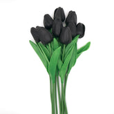 10 Pcs Faux Tulips Artificial Flowers With Stems, 13 Inch Artificial Tulips Flower Realistic For Wedding Bouquet, Table Centerpiece, Birthday Party (Black)