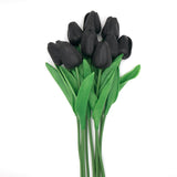 10 Pcs Faux Tulips Artificial Flowers With Stems, 13 Inch Artificial Tulips Flower Realistic For Wedding Bouquet, Table Centerpiece, Birthday Party (Black)