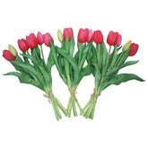 15Pcs Artificial Tulips Flowers, Fake Tulips Real Touch, Faux Latex Bouquets, For Party Wedding Home Room Decoration (Rose Red)