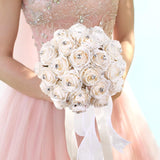 Wedding Bouquets For Bride, Rhinestone Wedding Flowers Bridal Bridesmaid Bouquets Artificial Flower With Silk Ribbon Light Champagne Toss Rose Holding Flower For Civil Ceremony Prom Party