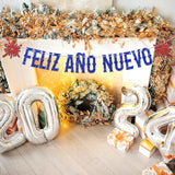 Feliz Anos Nuevo Banner Spanish 2025 Red Blue Glitter Party Decoration