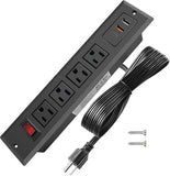 20W Recessed Mountable Power Strip with 4 AC Outlets and USB C Ports for Conference Desk and Workbench