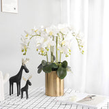 32" Artificial Phalaenopsis Flowers 4 Pcs With 2 Bundles Leaves Artificial Orchid Flowers Stem Plants For Home Décor (White)