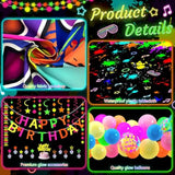 Neon Birthday Party Decoration Glow In The Dark Party Supplies Happy Birthday Backdrop Banner Neon Fluorescent Balloons Garland Arch Star Hanging Swirl Black Light Reactive Glow Tape Neon Streamer