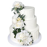 3Pcs Ivory White Silk Flowers For Cakes Decorations Artificial Rose Peony Butterfly Wedding Cake Toppers Decorating Fake Floral Anniversary Birthday Party Arrangements Table Centerpieces Pre-Made
