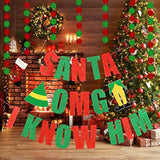 Omg Santa I Know Him Banner Red Green Buddy The Elf Christmas Decorations Buddy The Elf Banner For Buddy The Elf Movie Decorations, Grinchmas Christmas Party Decorations
