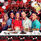 Red And Black Party Decorations, Happy Birthday Decorations For Men Women With Photography Backdrop & Tablecloth Balloons Arch Kit Banner Birthday Party Supplies Bday Decor With Table Cover