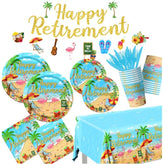 Tropical Aloha Party Decorations, 142Pcs Set - Plates, Napkins, Cups, Tablecloth For Beach Retirement Celebrations