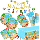 Tropical Aloha Party Decorations, 142Pcs Set - Plates, Napkins, Cups, Tablecloth For Beach Retirement Celebrations