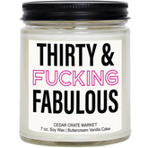 30Th Birthday Gifts For Her - 30 & Fabulous, Buttercream Vanilla Scented With Sprinkles On Top, Funny Bday Candles For Women Mom, Friends, Wife, Sister, Handmade Aromatherapy, 100% Soy Usa Made