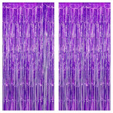 , Metallic Purple Foil Fringe Curtain - Pack Of 2 | Streamer Backdrop For Purple Birthday Decorations | Wedding, Anniversary, Bachelorette Party Decoration | Unicorn, Mermaid Party Decorations