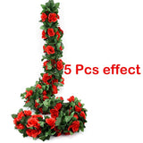 5 Pcs Flower Garland Artificial Rose Floral Garland Flower Vine With Flowers Garlands Decorations Floral Decor (Red)